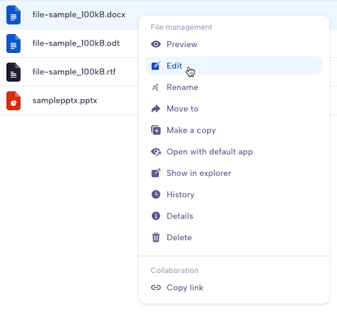 Context menu edit