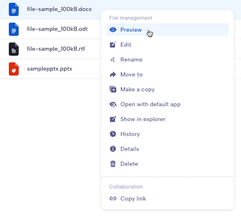 Context menu preview