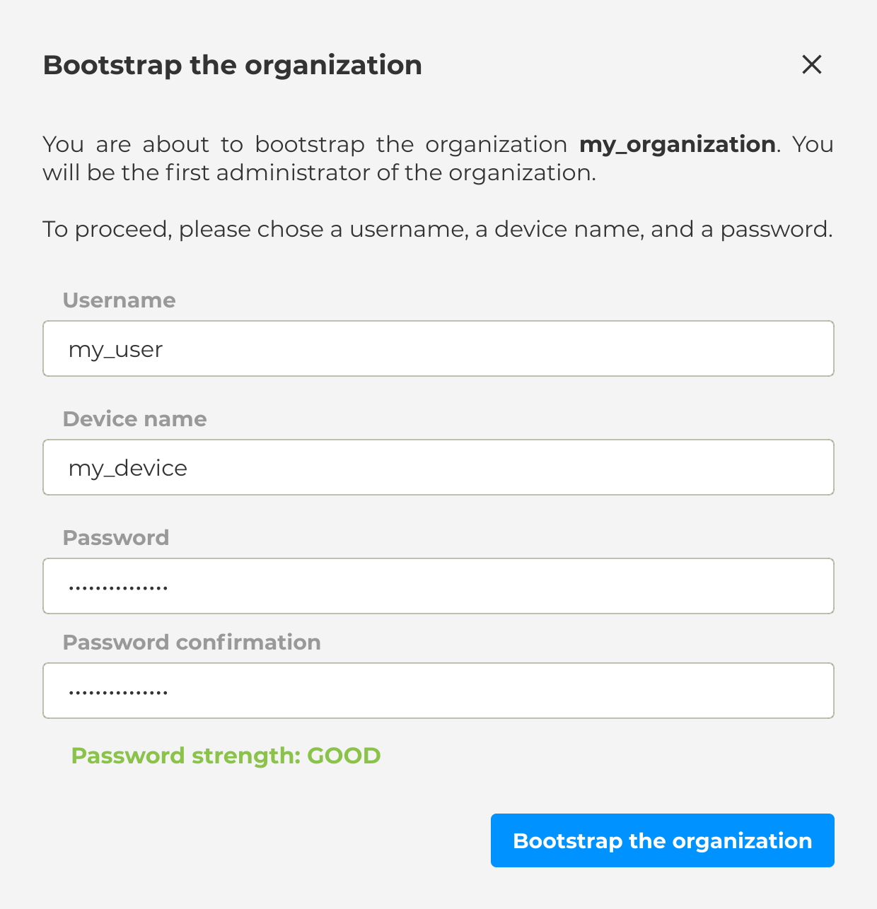 Organization bootstrap process