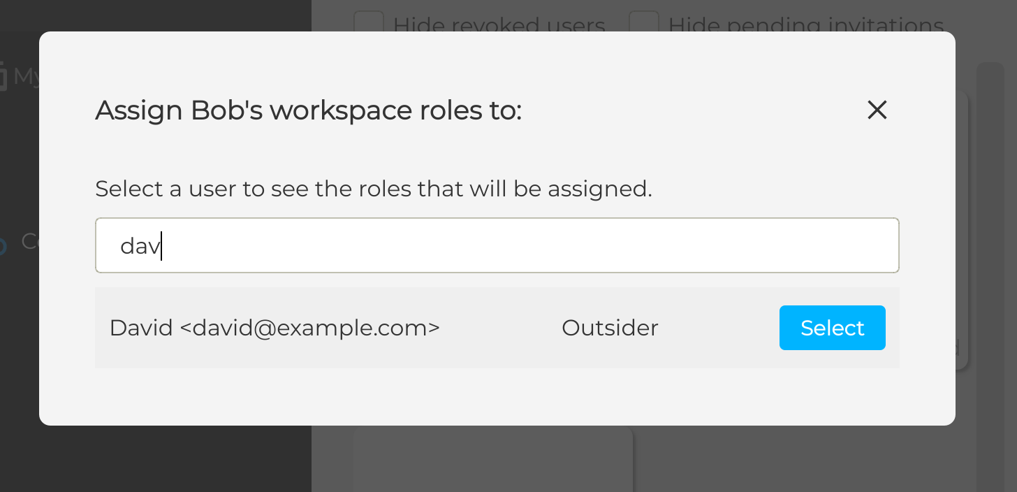 Select the user to assign roles to