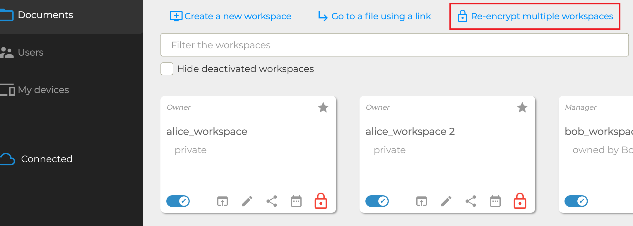 Re-encrypt multiple workspaces at once