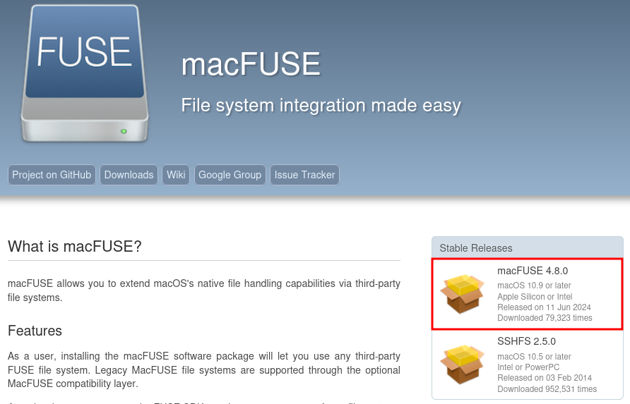 macFUSE download screen