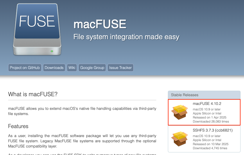macFUSE download screen