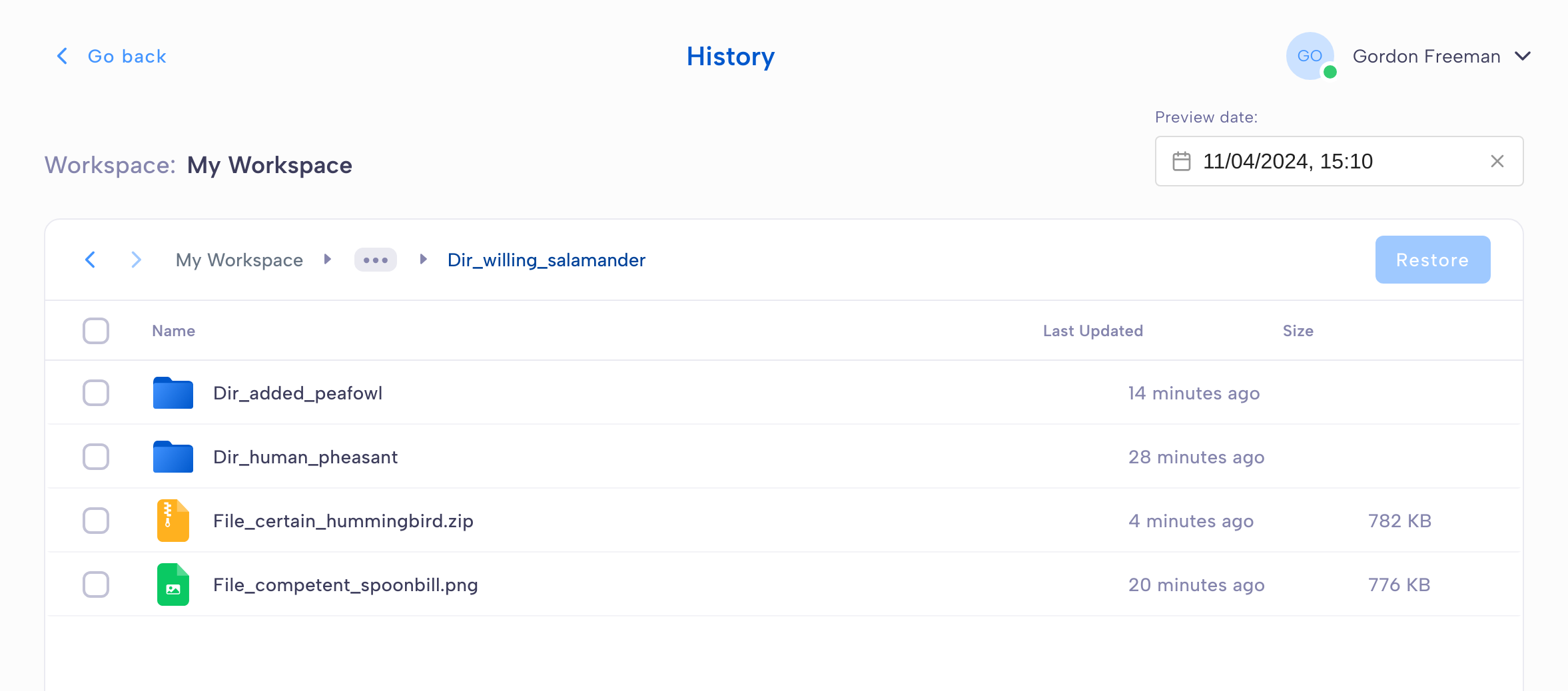 Workspace history