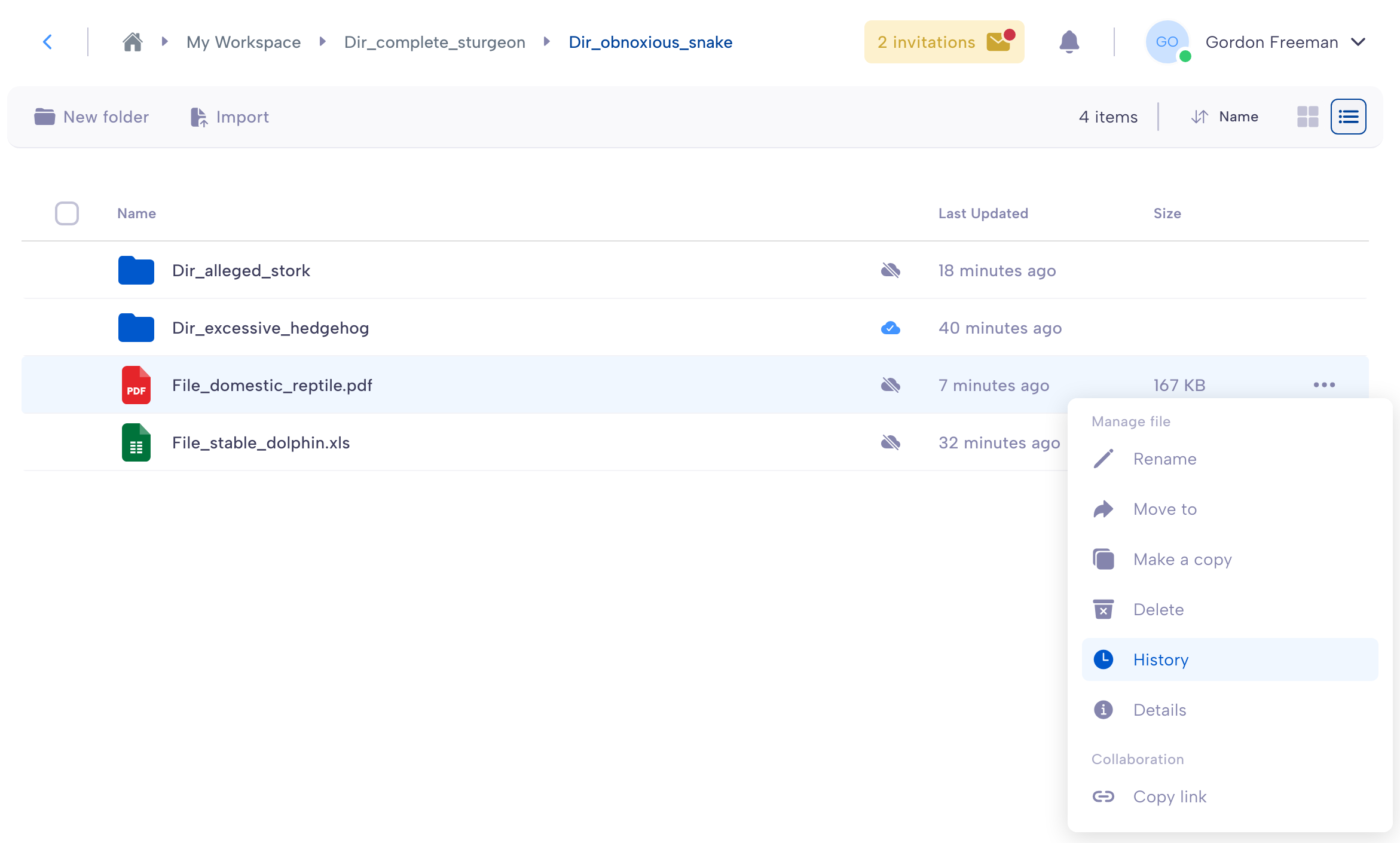 Open workspace history from a file