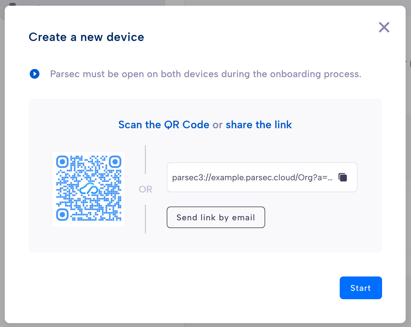 Device invitation link