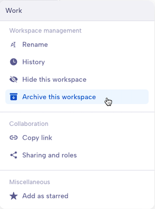Workspace context archive button