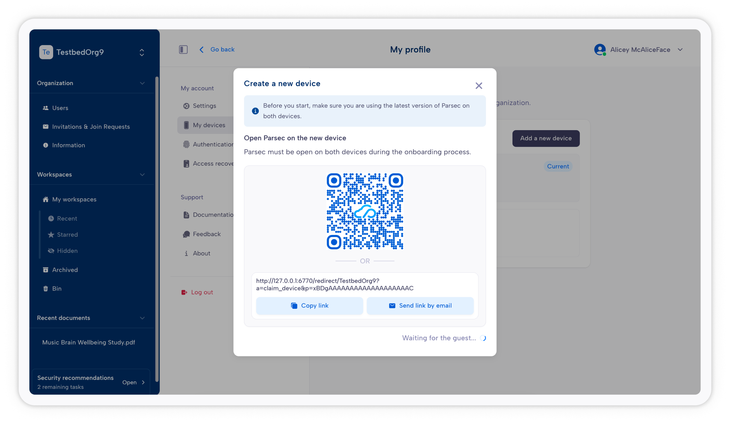 Device invitation link