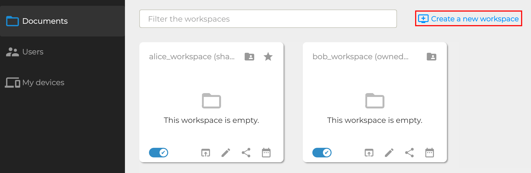 Processus de création d'un espace de travail
