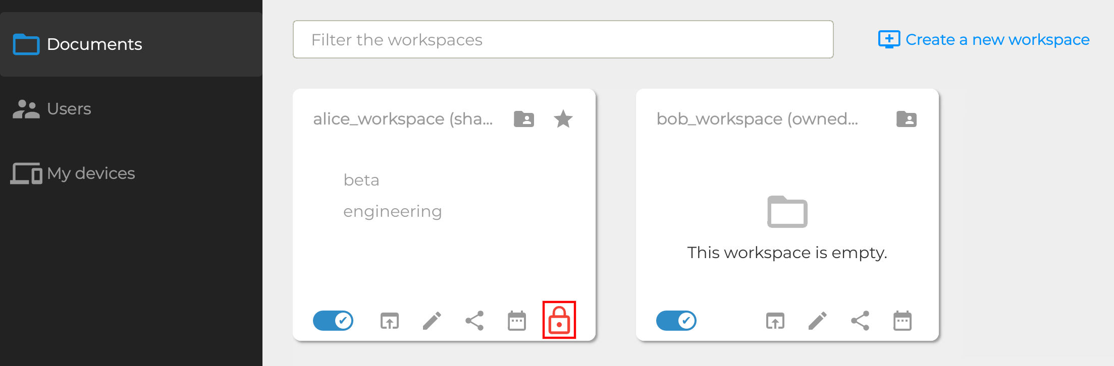 Processus de re-chiffrement d'un espace de travail
