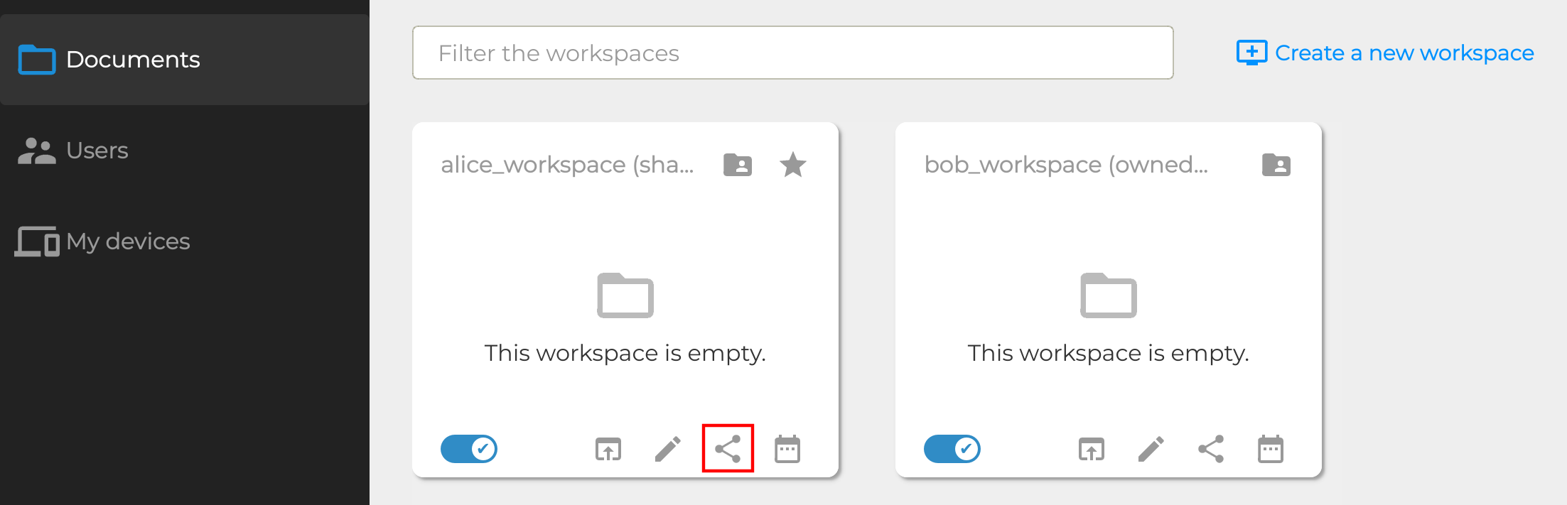 Processus de partage d'un espace de travail