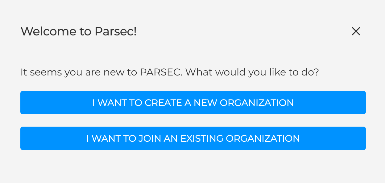 L'écran d'accueil de Parsec