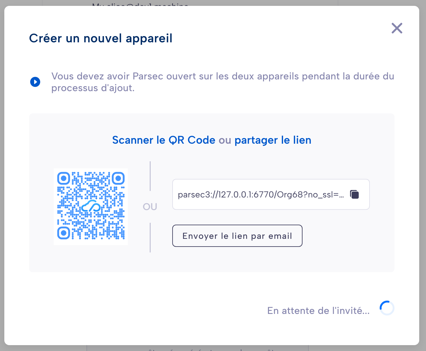 Lien d'invitation à l'appareil