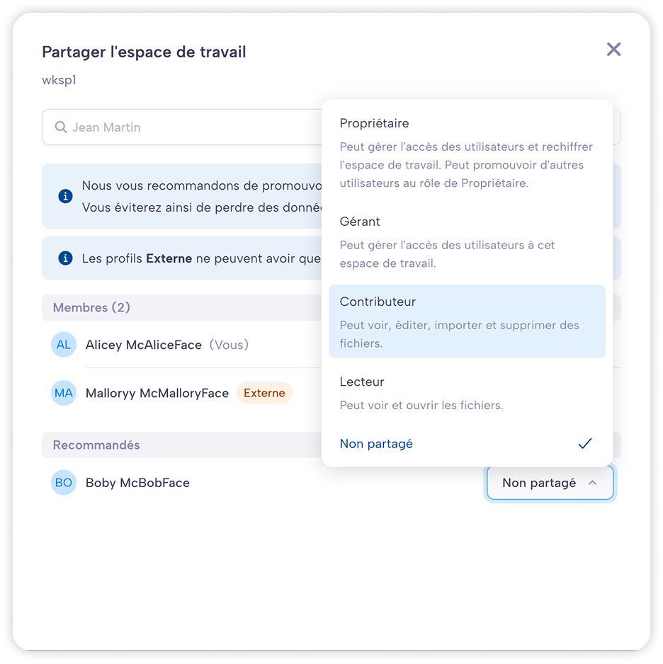 Partager un espace de travail